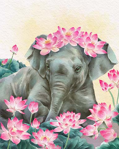 Elephant Animals With Blooms Badge - Word Whomp HD