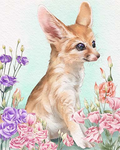 Fennec Fox Animals With Blooms Badge - First Class Solitaire HD