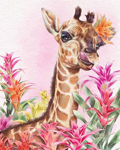 Giraffe Animals With Blooms Badge - World Class Solitaire HD