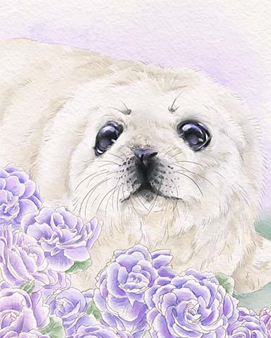 Harp Seal Animals With Blooms Badge - Jungle Gin HD