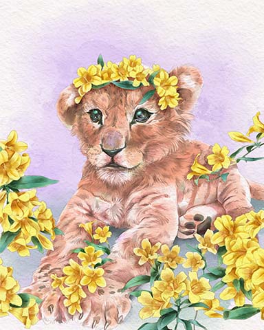 Lion Cub Animals With Blooms Badge - First Class Solitaire HD
