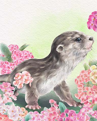 Otter Animals With Blooms Badge - Mahjong Safari HD