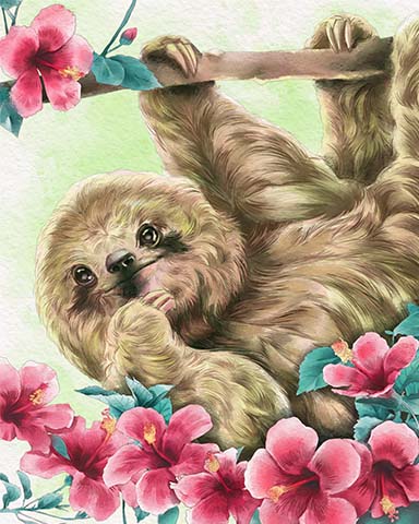 Sloth Animals With Blooms Badge - Tri-Peaks Solitaire HD