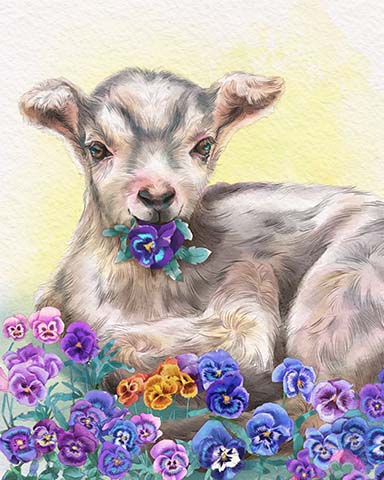 Goat Kid Animals With Blooms Badge - World Class Solitaire HD