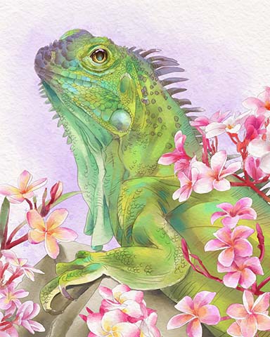 Iguana Animals With Blooms Badge - World Class Solitaire HD