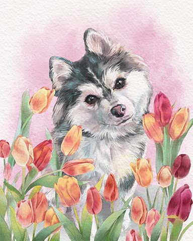 Puppy Animals With Blooms Badge - Word Whomp HD