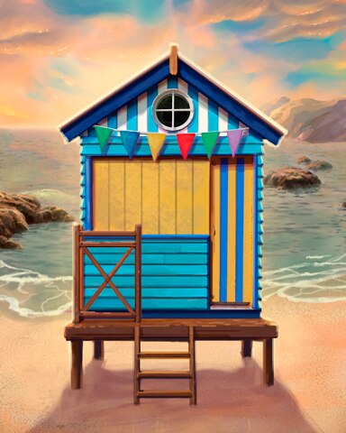 Striped Beach Hut Colorful Sheds Badge - Canasta HD