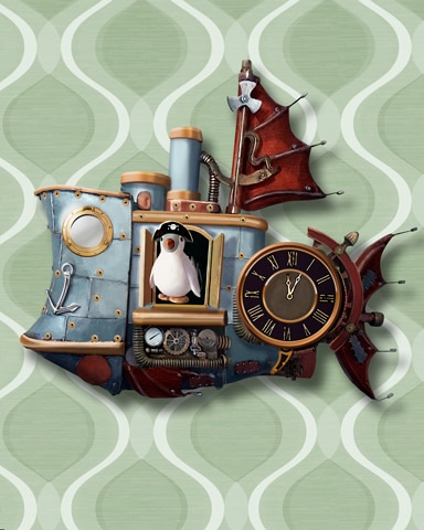 Steampunk Pirate Ship Cuckoo Clock Badge - Mahjong Safari HD