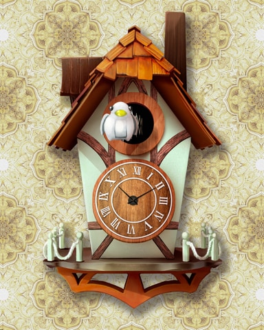 Traditional Folk Cottage Cuckoo Clock Badge - Snowbird Solitaire