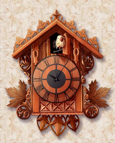 Traditional Wooden Leaves Cuckoo Clock Badge - Canasta HD