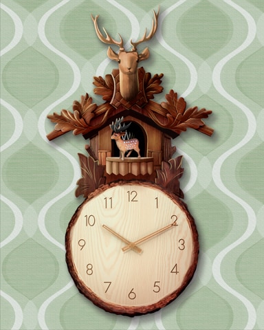 Traditional Wooden Stag Cuckoo Clock Badge - Mahjong Garden HD