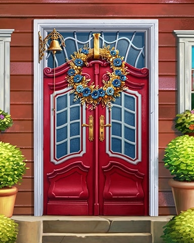 Enchanted Red Decorated Doors Badge - Bejeweled Stars