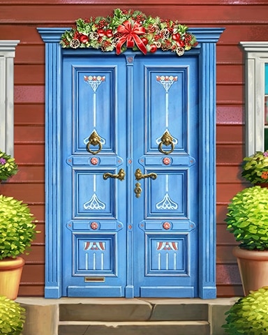 Vintage Blue Decorated Doors Badge - Word Search Daily HD