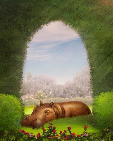 Hippo In Grass Garden Friends Badge - Word Whomp HD