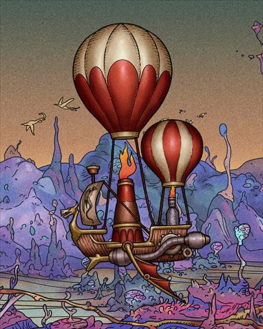 Red And Gold Steampunk Hot Air Balloons Badge - First Class Solitaire HD