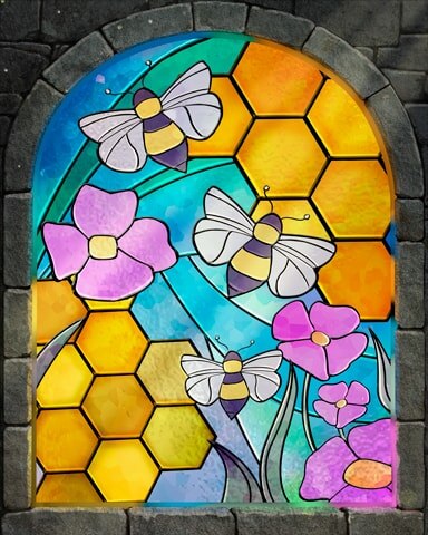 Flowers And Bees Stained Glass Badge - World Class Solitaire HD