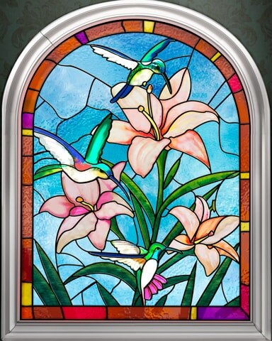 Hummingbirds And Flowers Stained Glass Badge - Spades HD