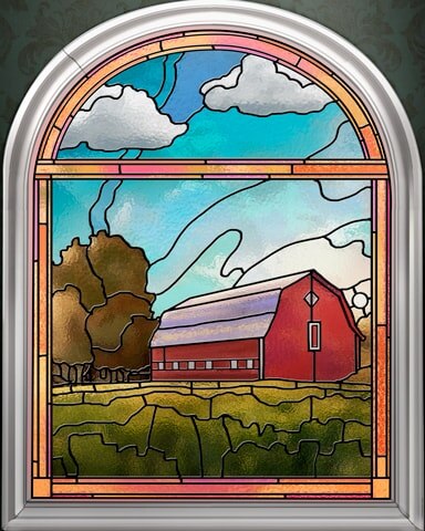 Calm Countryside Stained Glass Badge - Tri-Peaks Solitaire HD