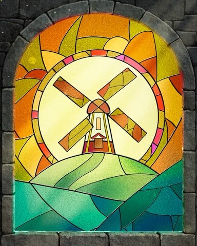 Windmill Landscape Stained Glass Badge - Thousand Island Solitaire HD