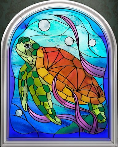 Swimming Sea Turtle Stained Glass Badge - Jungle Gin HD