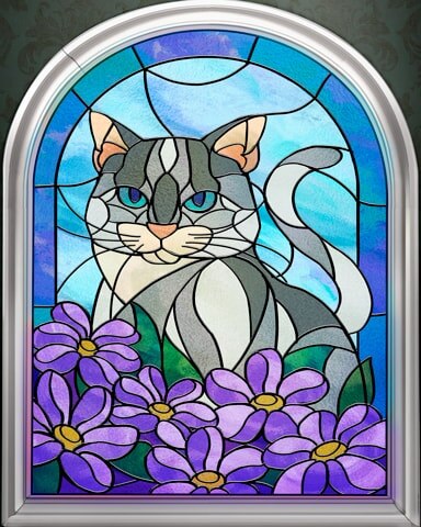 Greeting Cat Stained Glass Badge - Canasta HD