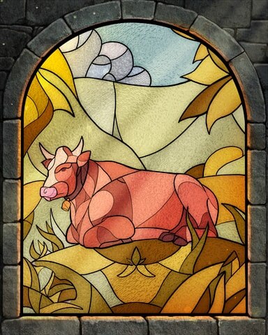 Sitting Cow Stained Glass Badge - Word Whomp HD