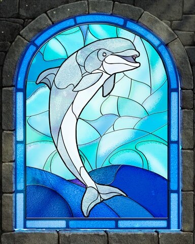 Friendly Dolphin Stained Glass Badge - Jet Set Solitaire