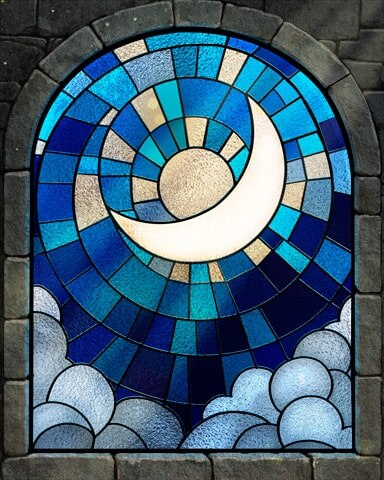 Crescent Moon Stained Glass Badge - Jungle Gin HD