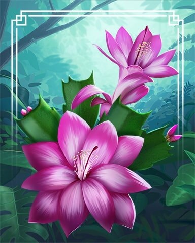 Christmas Cactus Tropical Flowers Badge - Mahjong Sanctuary