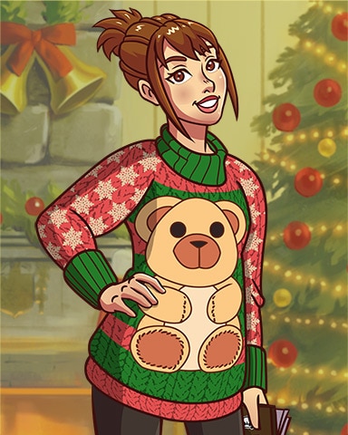 Teddy Bear Amy Ugly Sweaters Badge - Pogo&trade; Slots