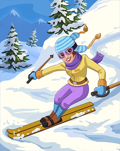 Downhill Skiing Winter Activities Badge - Mahjong Garden HD