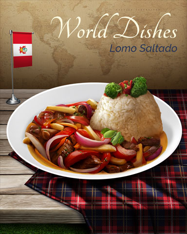 Lomo Saltado World Dishes Badge - First Class Solitaire HD