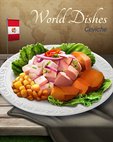 Ceviche World Dishes Badge - Mahjong Garden HD