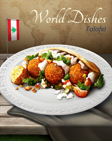 Falafel World Dishes Badge - First Class Solitaire HD