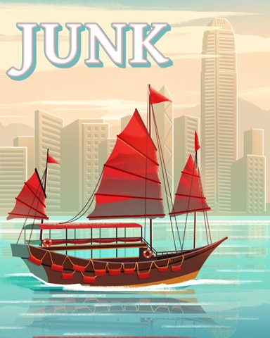 Junk Boat On The Water Badge - World Class Solitaire HD